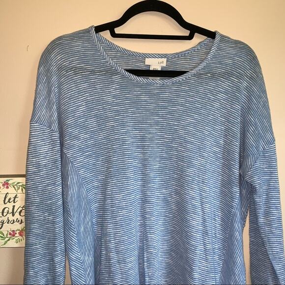 J. Jill Nautical Blue & White Striped Linen-Blend Long Sleeve Top Size: Small - Picture 2 of 9